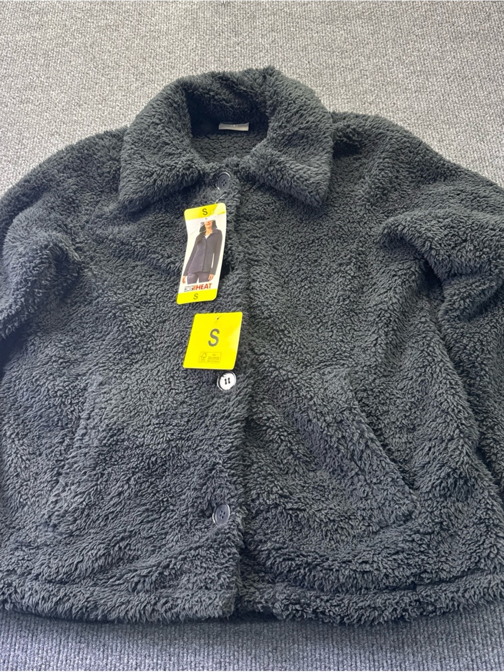 32 Degrees Plush Teddy Button-Up Jacket - Dark Gray